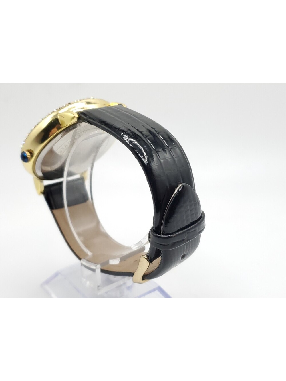 Strada Prisim Gem Quartz Watch Women New Battery Gold Tone Rhinestone Bezel 43mm - Picture 4 of 14